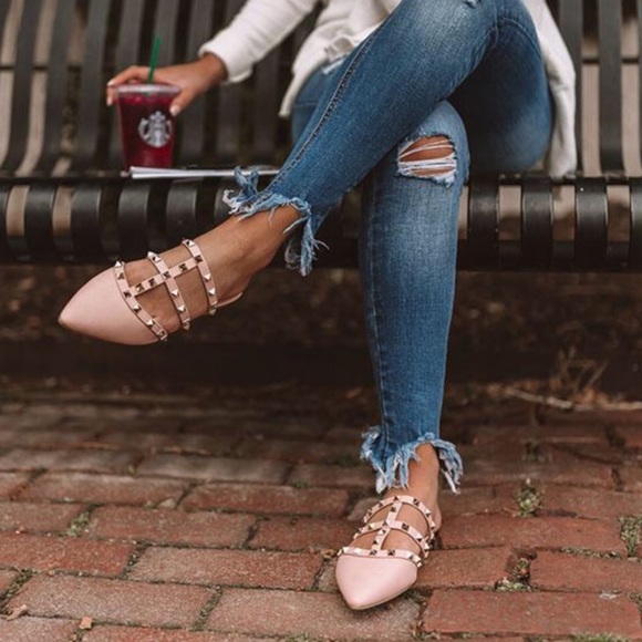 Studded Pointy Toe Flats - Picture 2 of 8